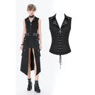 Darkinlove Women's Punk Studded Lace-up Zip Turn-down Collar Vest