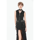 Darkinlove Women's Punk Studded Lace-up Zip Turn-down Collar Vest