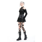 Darkinlove Women's Punk Studded Mesh Faux Leather Skirt