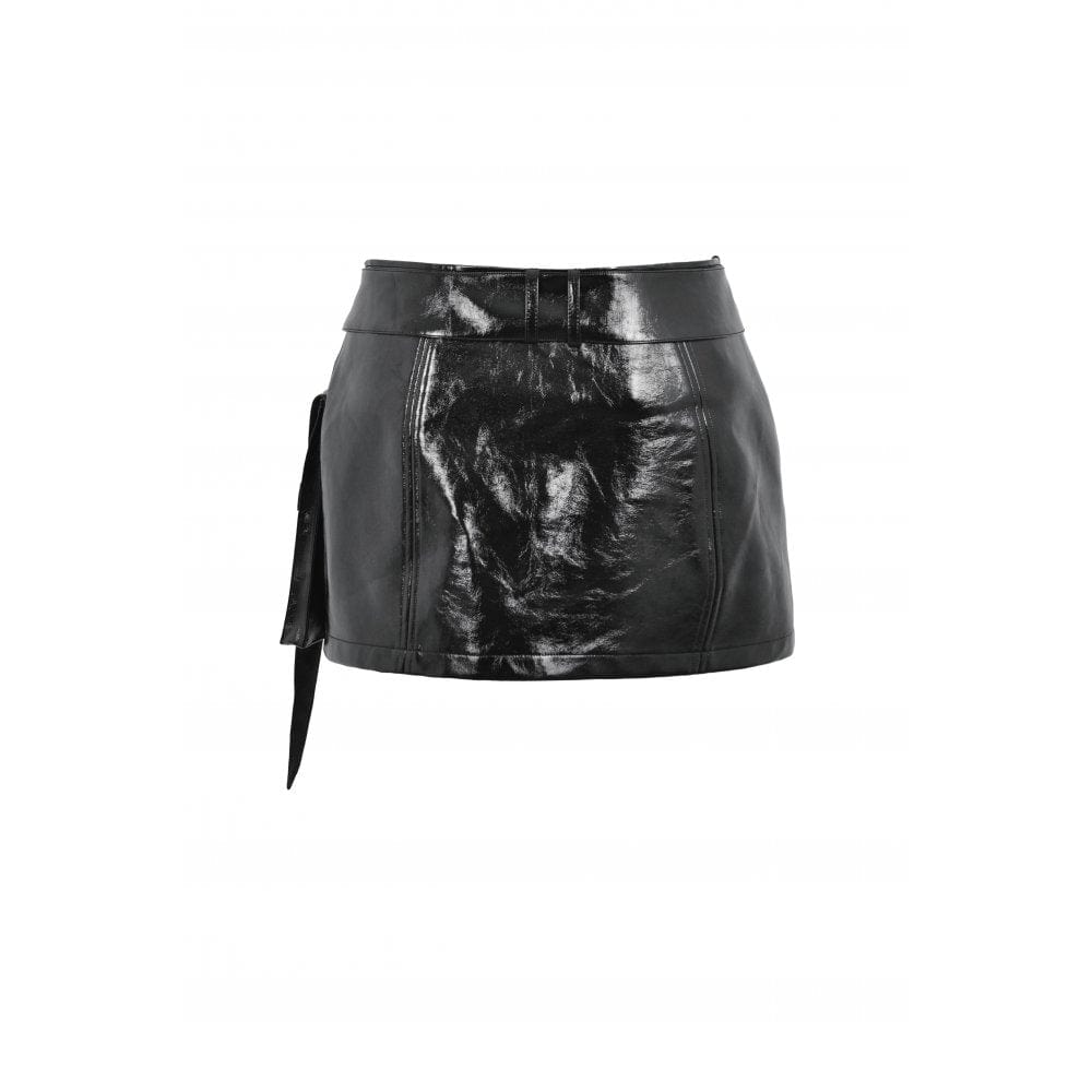 Darkinlove Women's Punk Studded Patent Leather Skirt with Belt