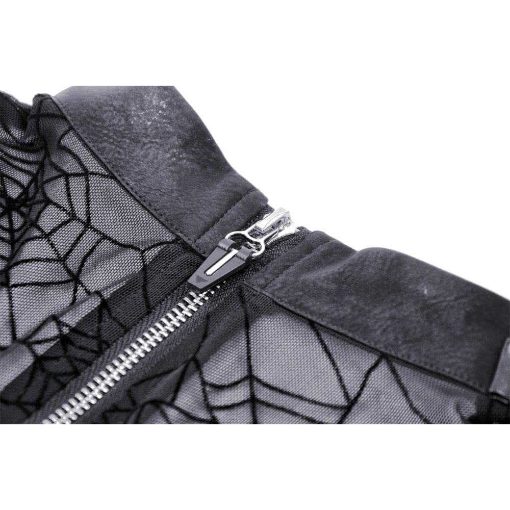 Darkinlove Women's Punk Studded Spider Mesh Top