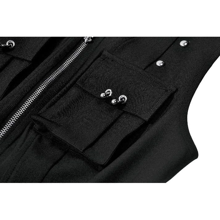 Darkinlove Women's Punk Studded Zipper Hooded Vest