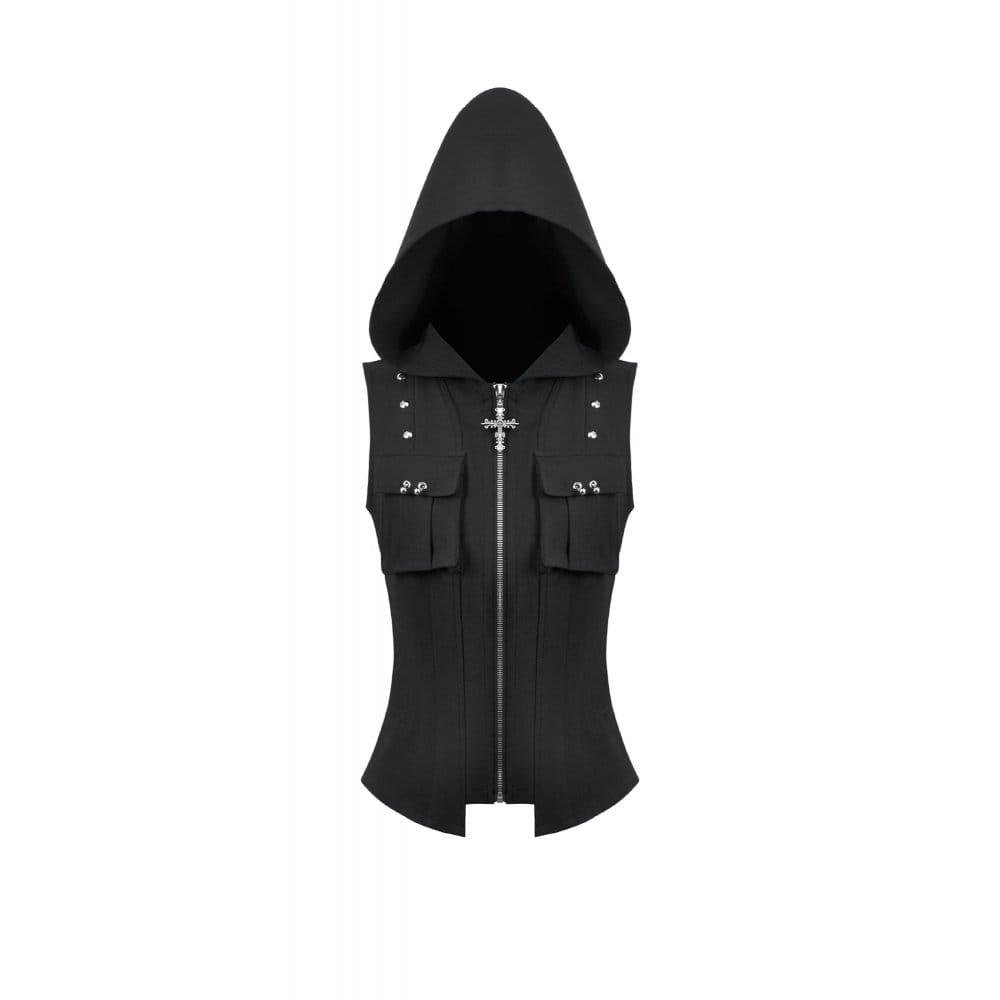 Women's Punk Studded Zipper Hooded Vest – Punk Design