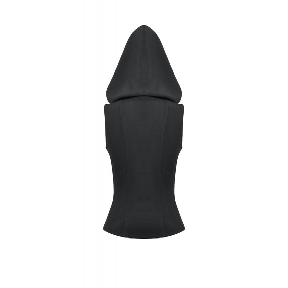 Darkinlove Women's Punk Studded Zipper Hooded Vest