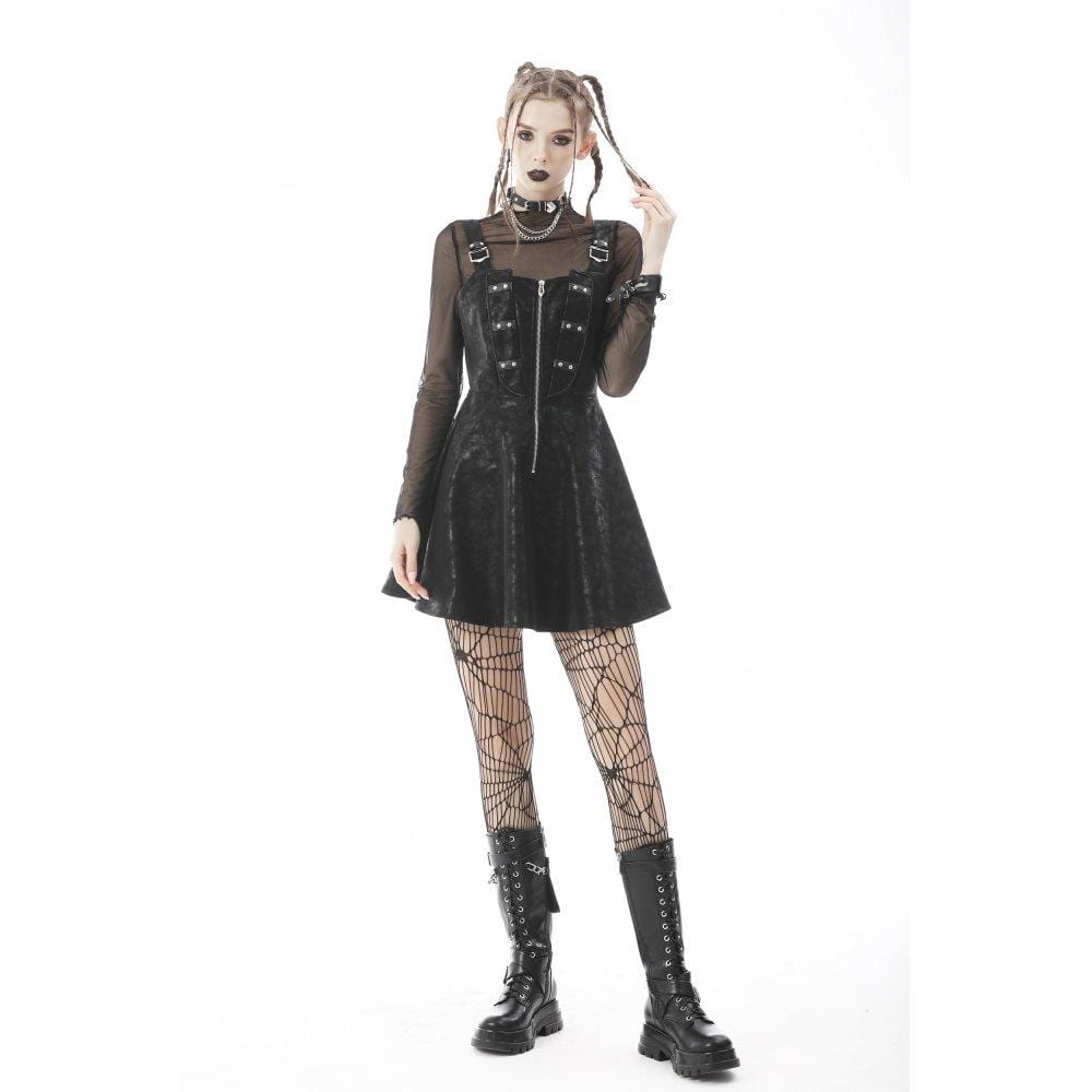 Vestido lencero de piel sintética con cremallera estilo punk de Darkinlove para mujer