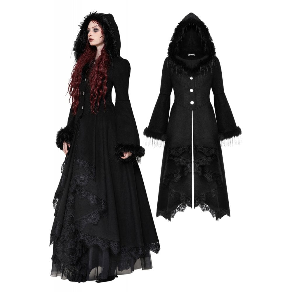 Darkinlove Women's Romantic Gothic Lace Button Coat with Hood