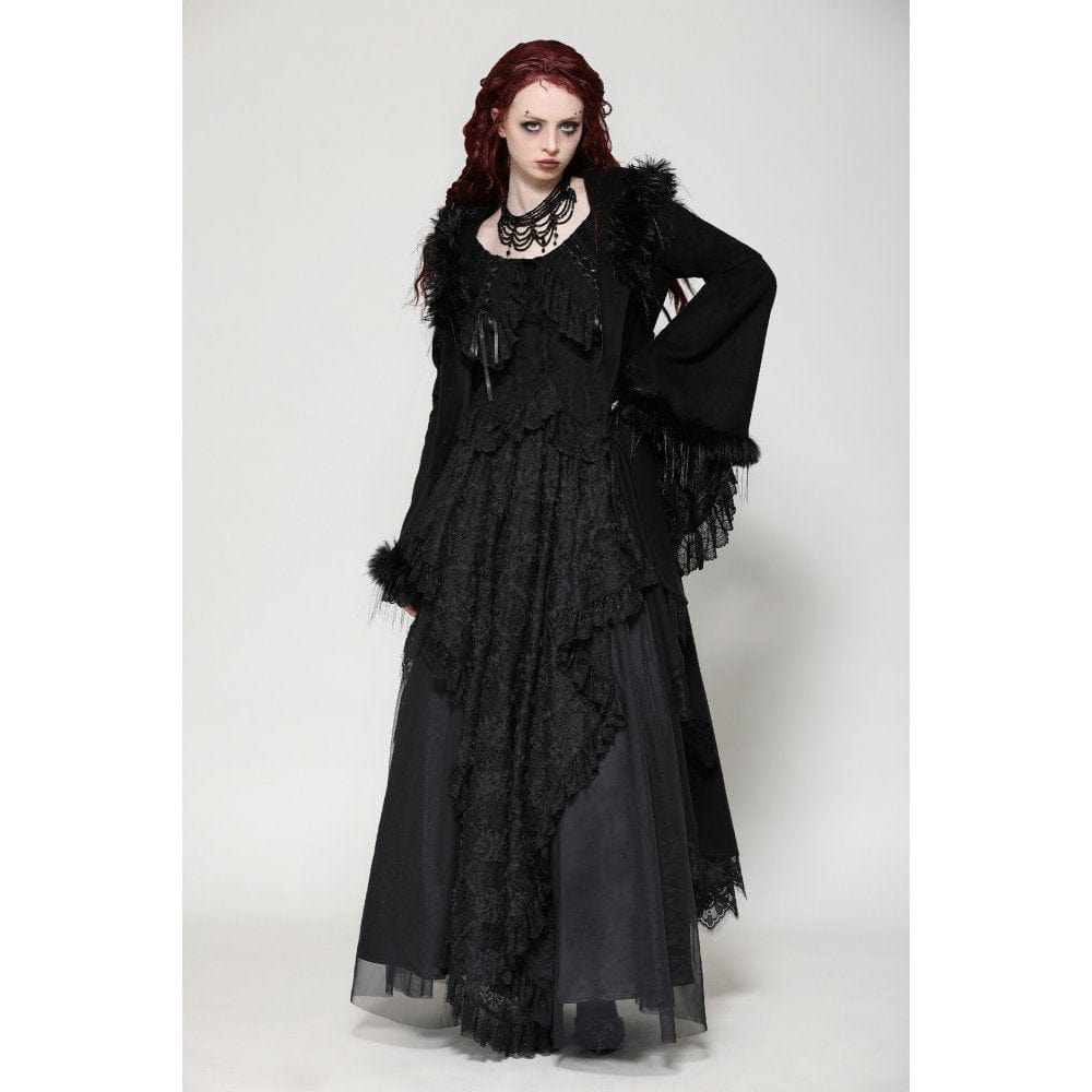 Darkinlove Women's Romantic Gothic Lace Button Coat with Hood