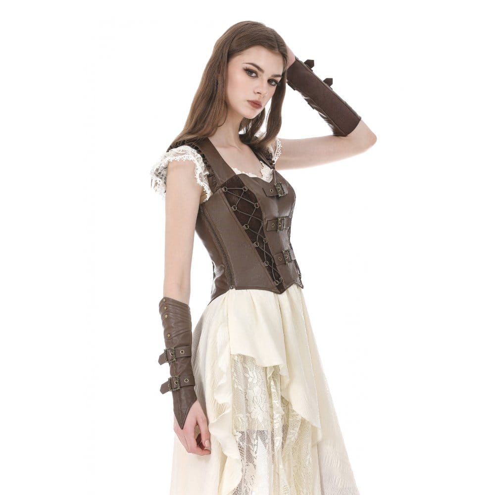 Darkinlove Women's Steampunk Buckle Strap Cutout Side Zipper Vest