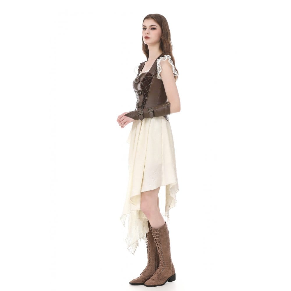 Darkinlove Women's Steampunk Buckle Strap Cutout Side Zipper Vest