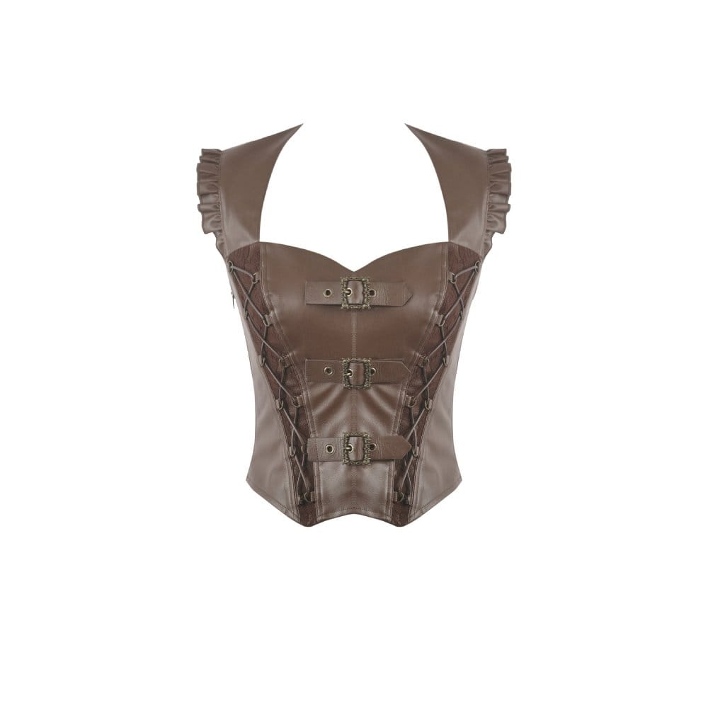 Darkinlove Women's Steampunk Buckle Strap Cutout Side Zipper Vest