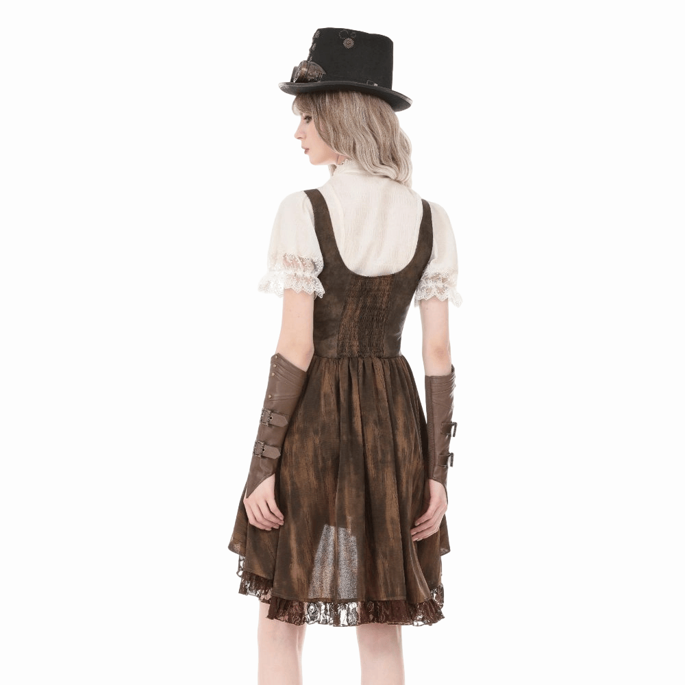 Darkinlove Women's Steampunk Buckle Straps High-Low Suspender Dress