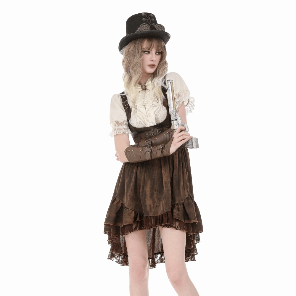 Darkinlove Women's Steampunk Buckle Straps High-Low Suspender Dress