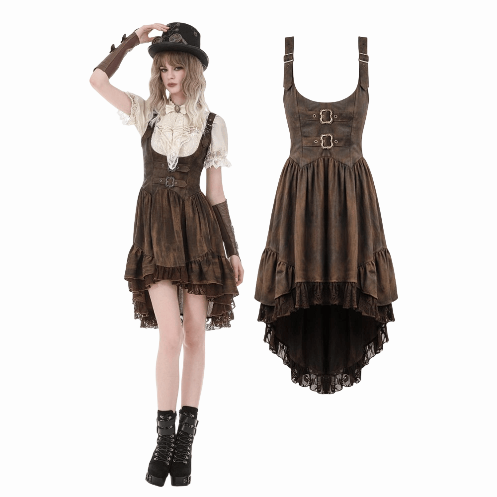Darkinlove Women's Steampunk Buckle Straps High-Low Suspender Dress