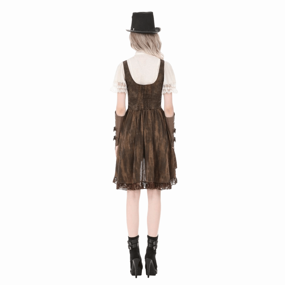 Darkinlove Women's Steampunk Buckle Straps High-Low Suspender Dress