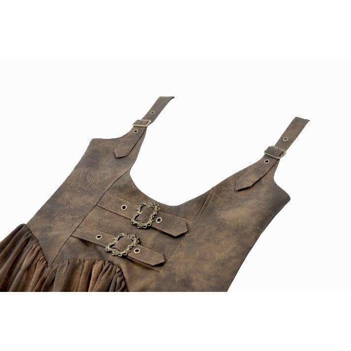 Darkinlove Women's Steampunk Buckle Straps High-Low Suspender Dress