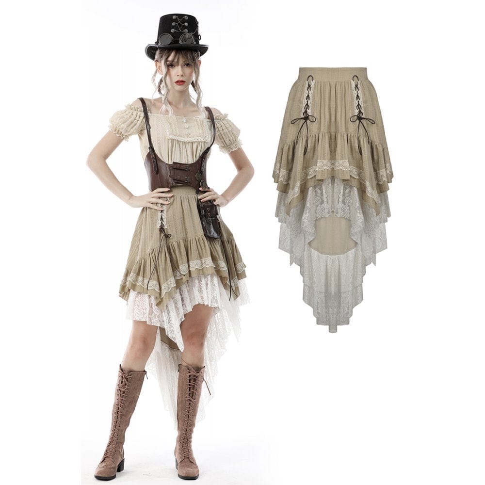 Darkinlove Women's Steampunk Gothic Layered Dovetail Skirt Victorian Ruffles Pirate Skirt