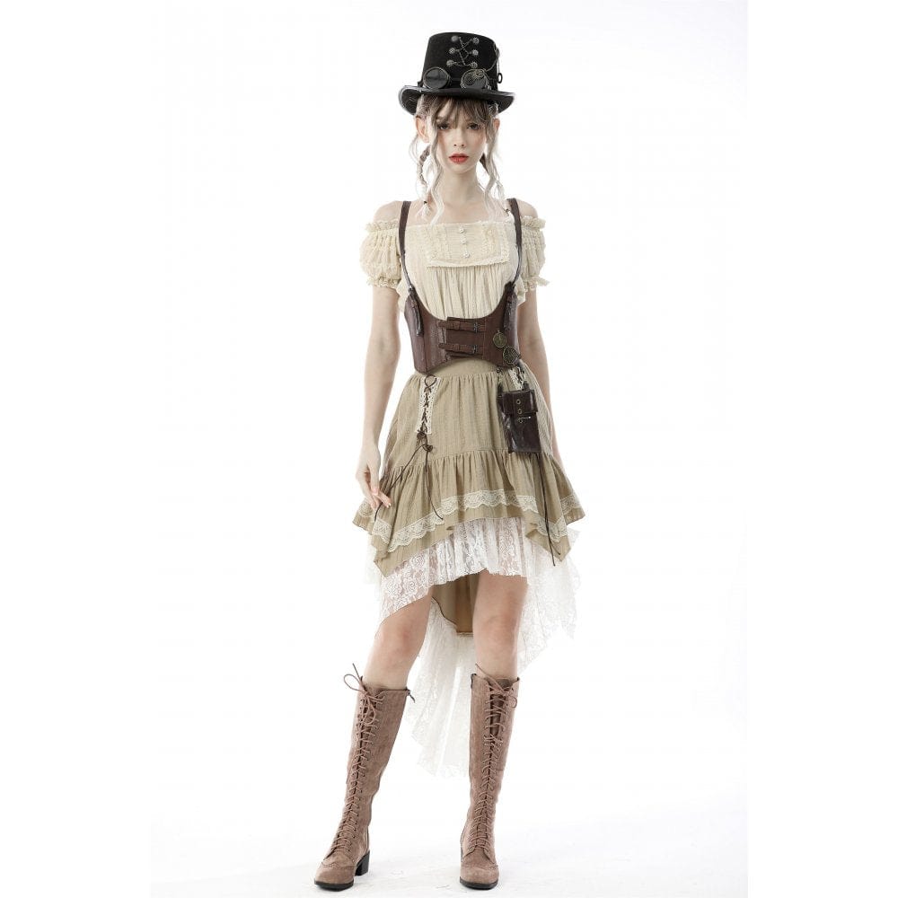 Darkinlove Women's Steampunk Gothic Layered Dovetail Skirt Victorian Ruffles Pirate Skirt