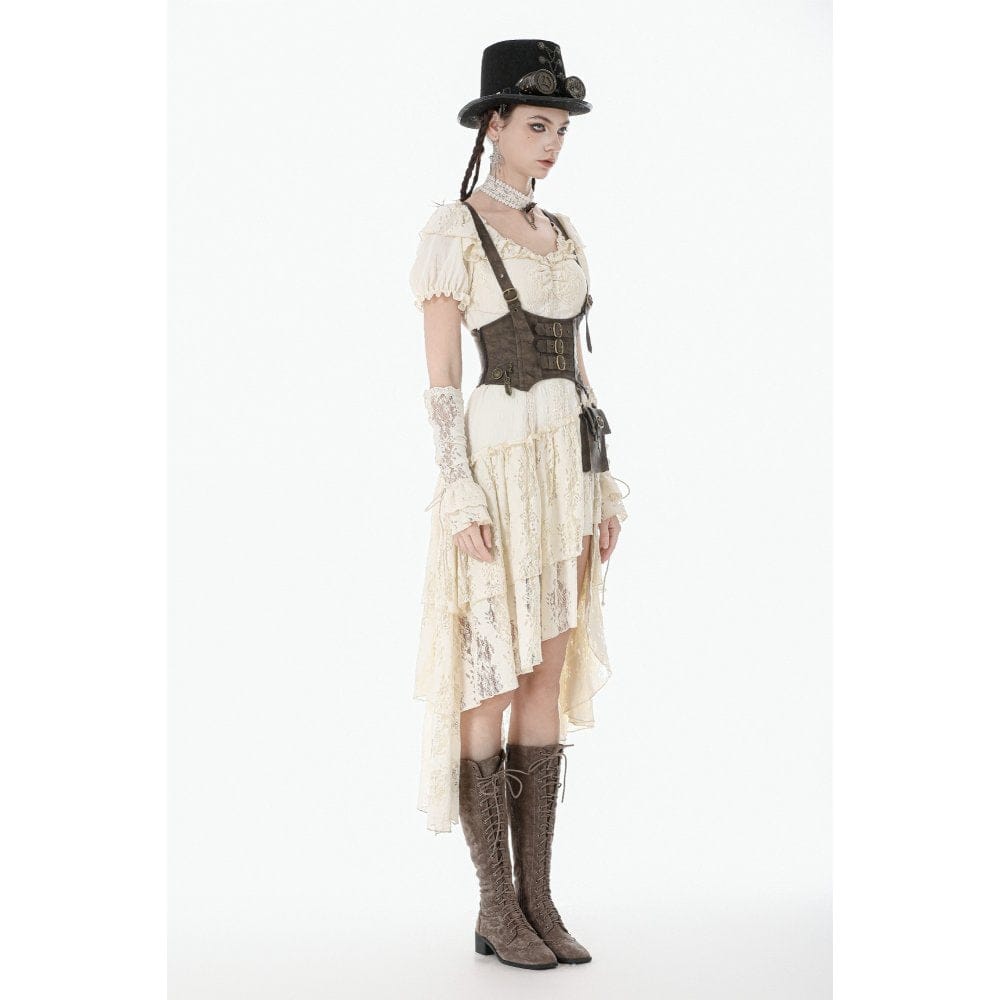 Darkinlove Women's Steampunk Irregular Buckle-up Underbust Corset with Detachable Pocket