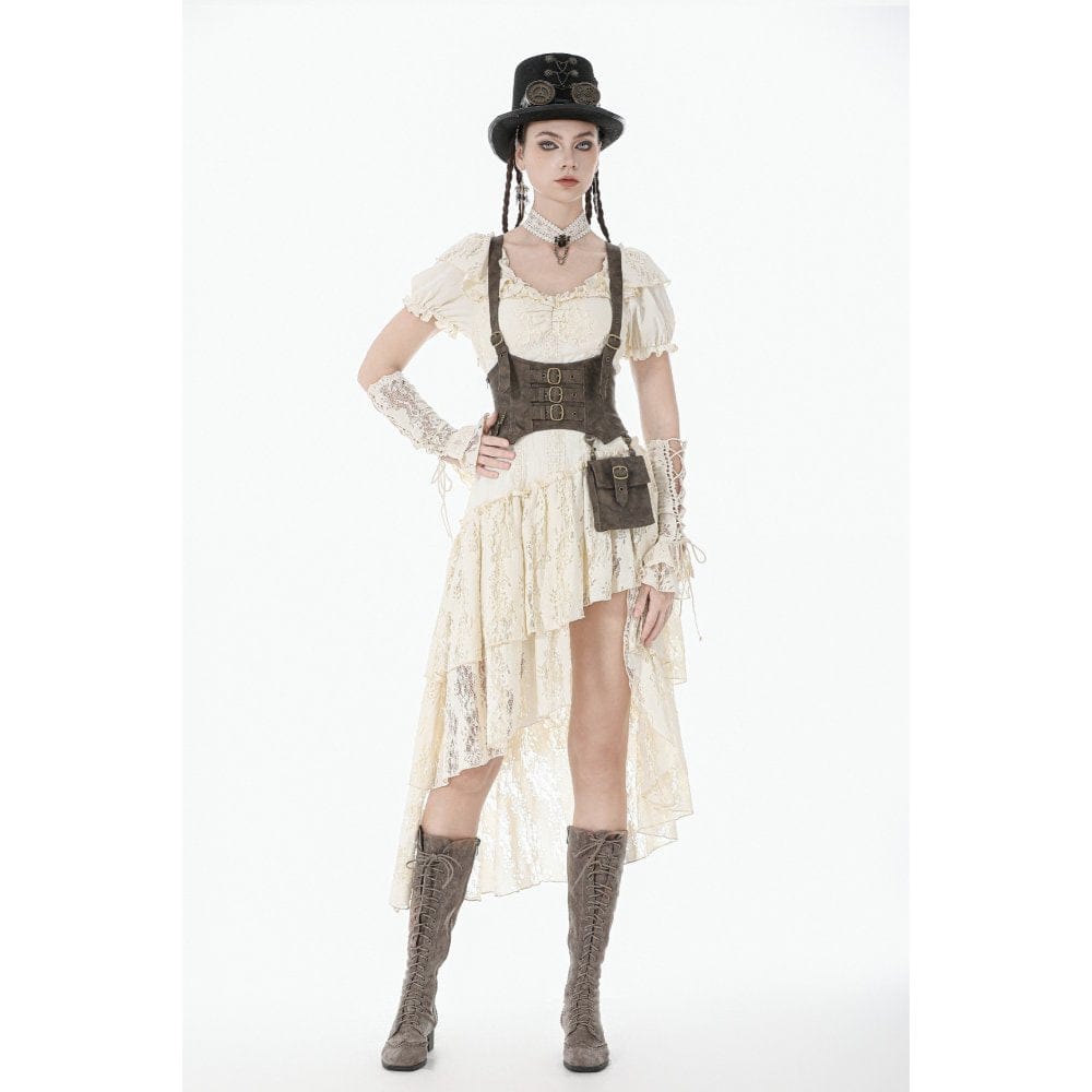 Darkinlove Women's Steampunk Irregular Buckle-up Underbust Corset with Detachable Pocket