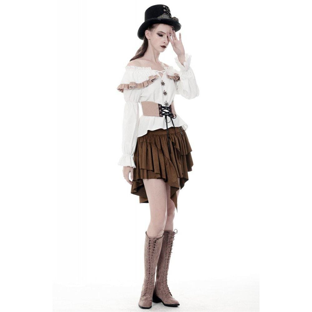 Darkinlove Women's Steampunk Irregular Hem Ruched Short Skirts