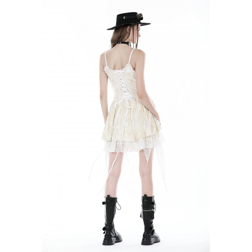 Darkinlove Women's Steampunk Irregular Lace-up Layered Slip Dress