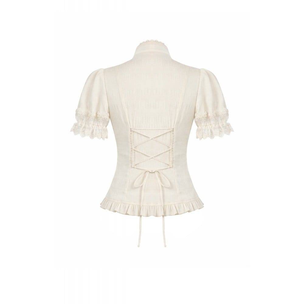 Darkinlove Women's Steampunk Lace Patchwork Lace-up Puff Sleeve Shirt