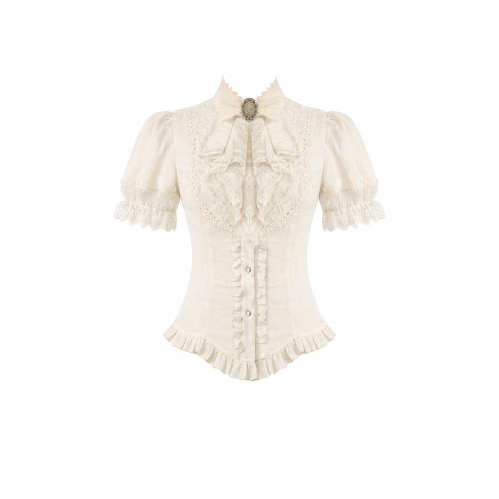 Darkinlove Women's Steampunk Lace Patchwork Lace-up Puff Sleeve Shirt