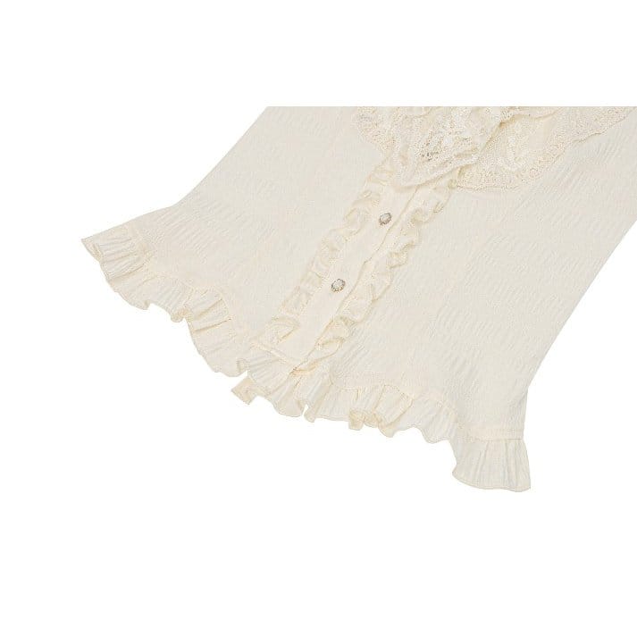 Darkinlove Women's Steampunk Lace Patchwork Lace-up Puff Sleeve Shirt