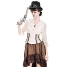 Darkinlove Women's Steampunk Lace-up Ruffle V-neck 3/4 Sleeve Blouse