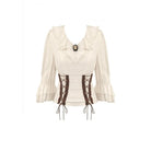 Darkinlove Women's Steampunk Lace-up Ruffle V-neck 3/4 Sleeve Blouse