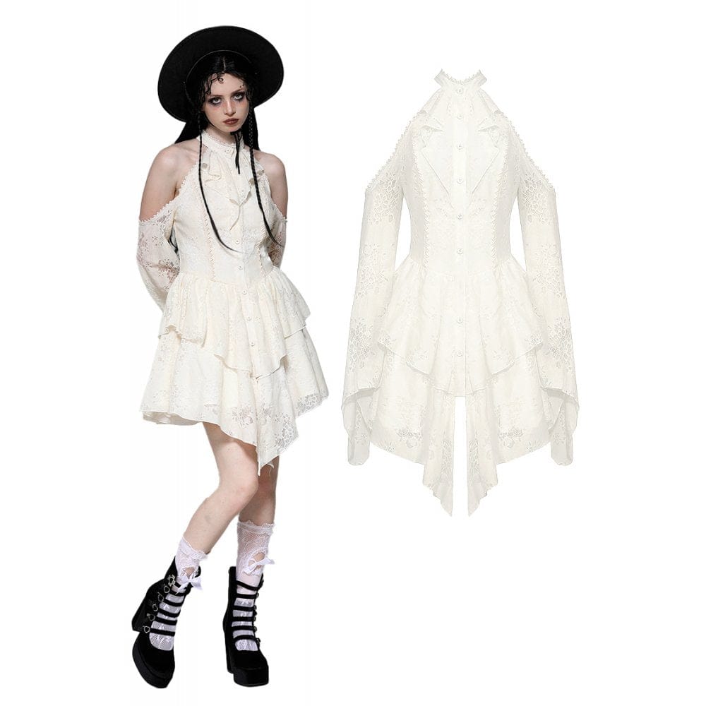 ripped off the shoulder dress Women's Steampunk Ripped Off Shoulder Dress Beige – Punk Design