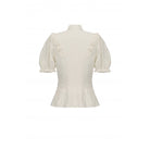 Darkinlove Women's Steampunk Stand Collar Ruffles Short Sleeved Shirt