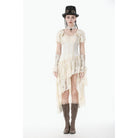 Darkinlove Women's Stempunk Asymmetric Layered Falbala Puff Short Sleeved Dress