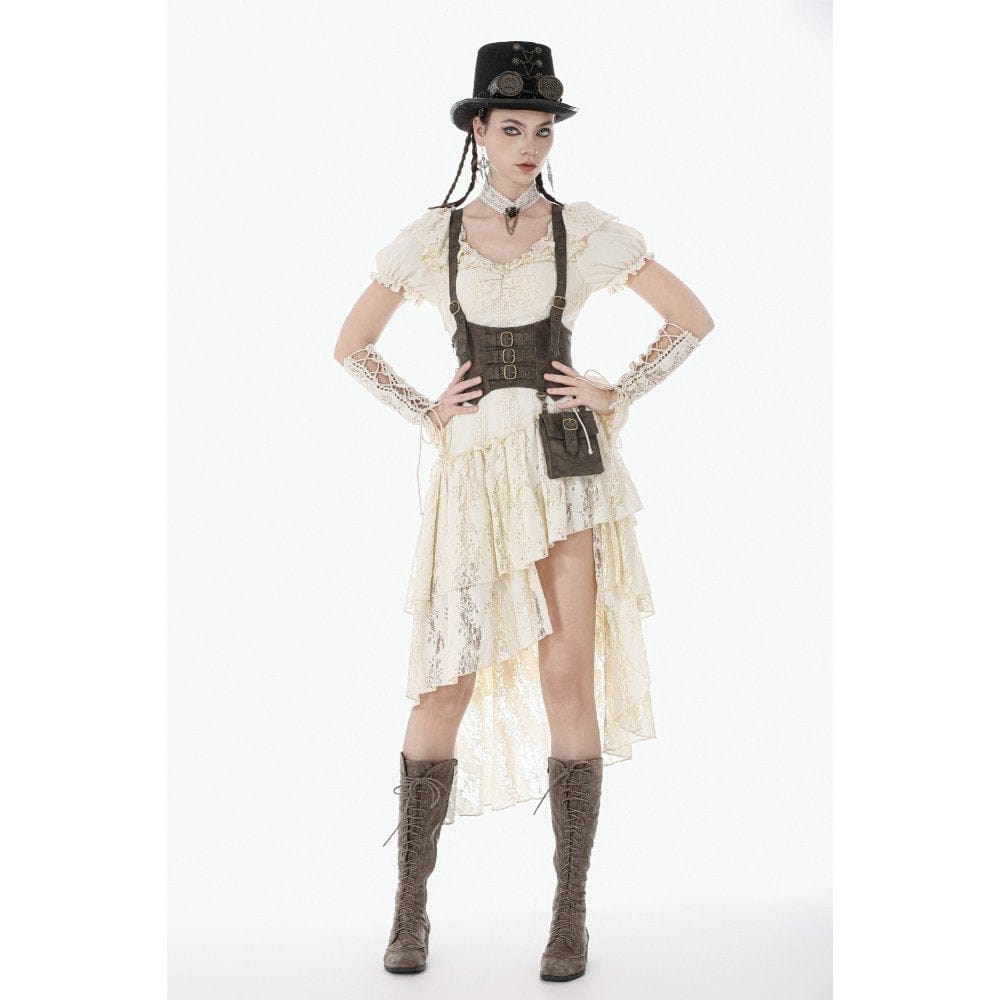 Darkinlove Women's Stempunk Asymmetric Layered Falbala Puff Short Sleeved Dress