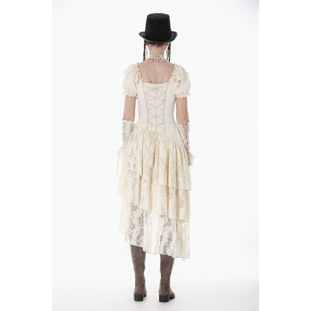 Darkinlove Women's Stempunk Asymmetric Layered Falbala Puff Short Sleeved Dress