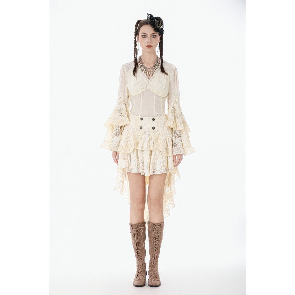 Darkinlove Women's Stempunk Lace Ruffled Layered High Low Skirt