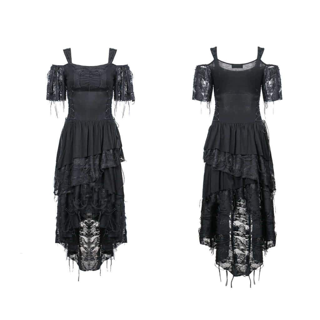 Darkinlove Women's Tiered Cold Shoulder Goth Little Black Dress