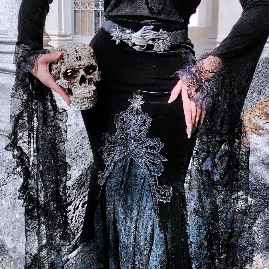 Darkinlove Women's Velour and Lace Goth mermaid Skirt
