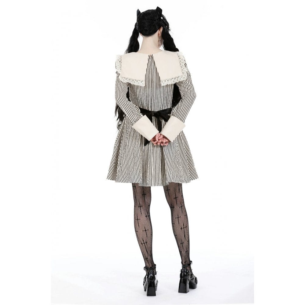 Darkinlove Women's Vintage Doll Collar Striped Dress
