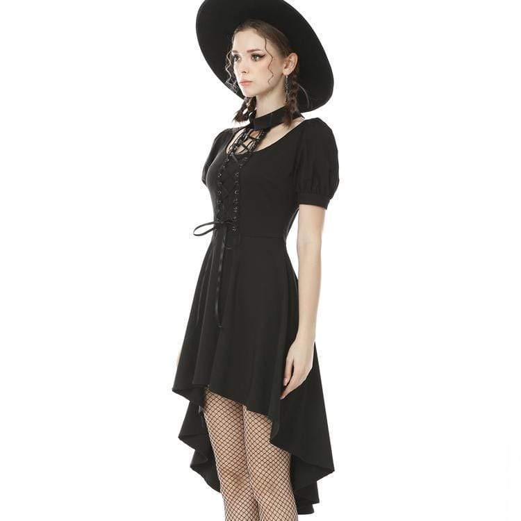 Darkinlove Women's Vintage Gothic High/Low Halterneck Black Little Dresses