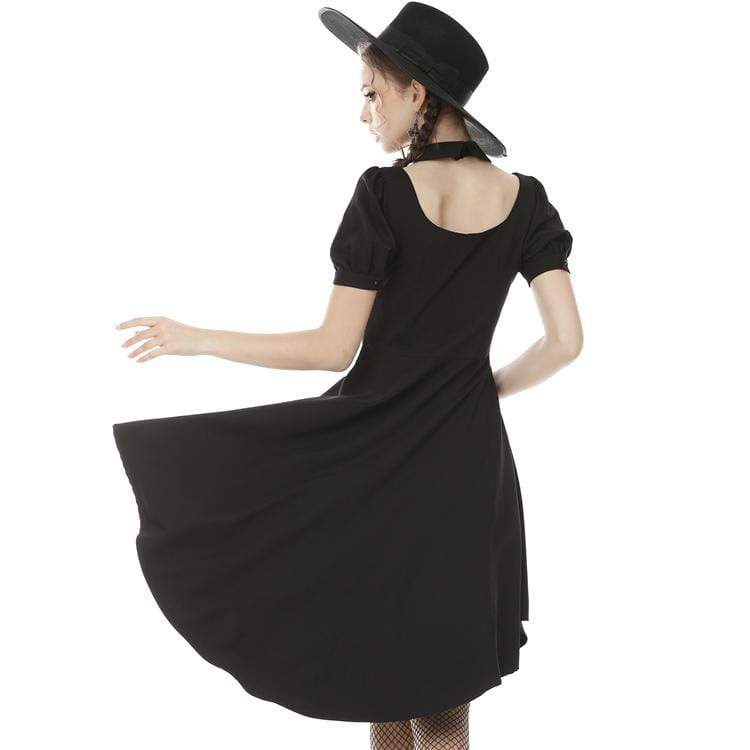 Darkinlove Women's Vintage Gothic High/Low Halterneck Black Little Dresses