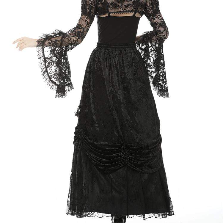Darkinlove Women's Vintage Gothic Multi-layer Velet Maxi Skirts