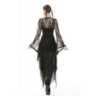 Darkinlove Women's Vintage Gothic Sheer Floral Lace Maxi Cape with Belts
