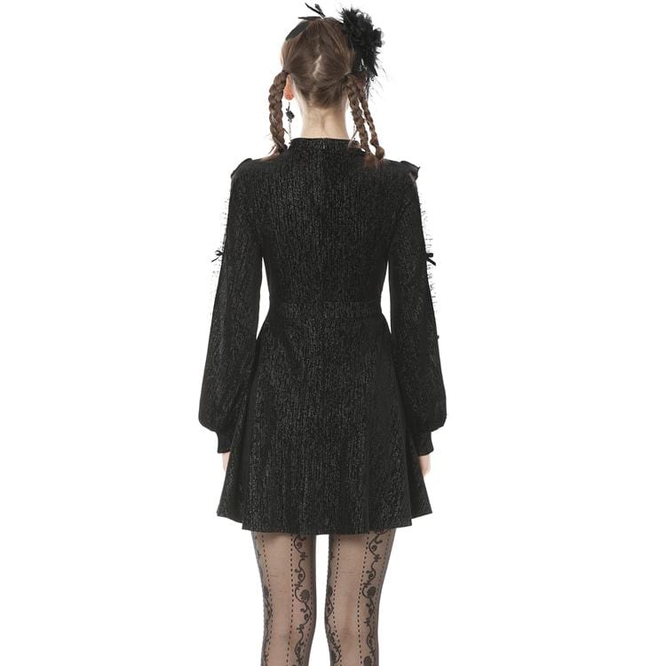 Darkinlove Women's Vintage Gothic Square Collar Sheer Sleeve Black Little Dresses