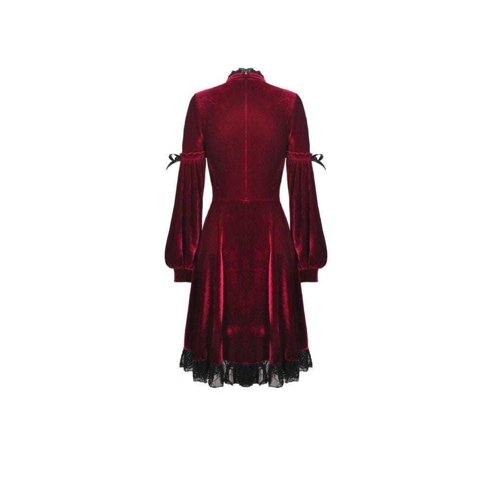 Darkinlove Women's Vintage Lace Collar Velet Dresses Red