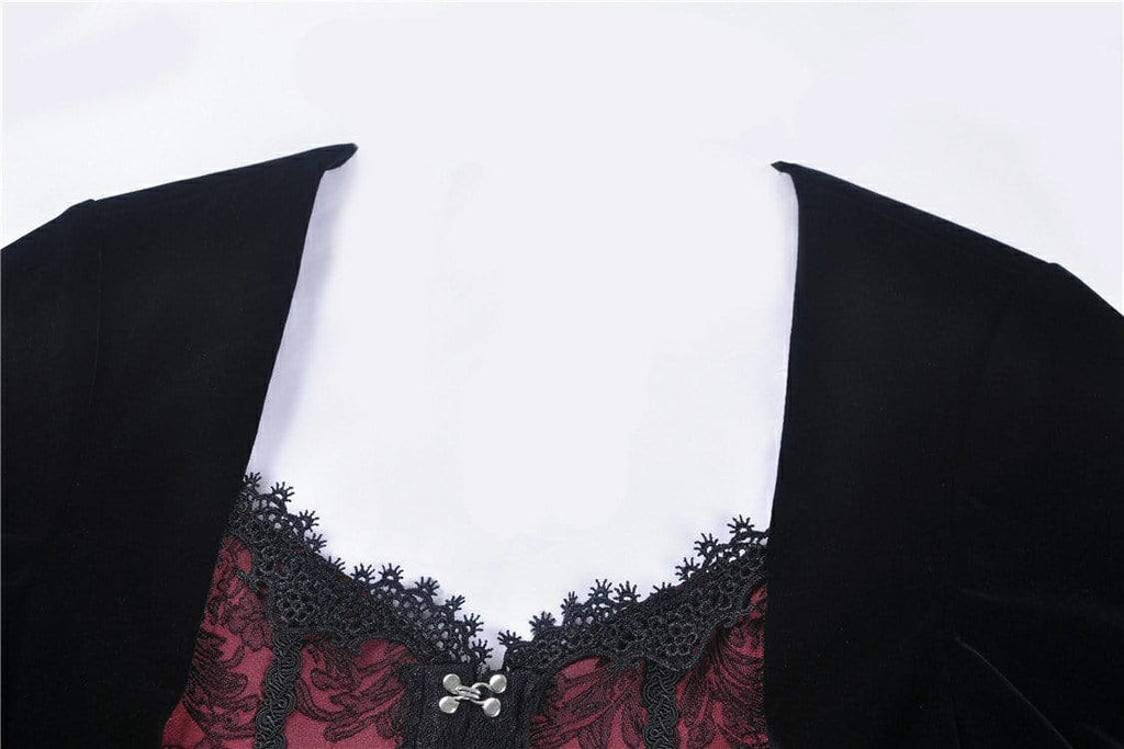 Darkinlove Women's Vintage Puff Shoulder Black&Red Blouses