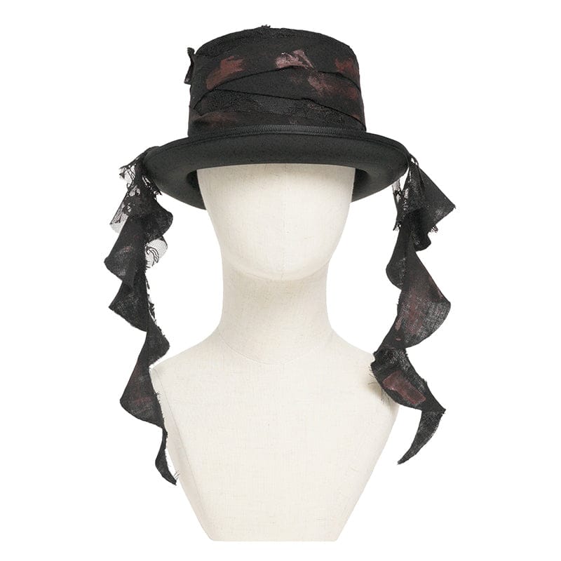 DEVIL FASHION Men's Gothic Bandage-Wrapped Streamers Top Hat Black