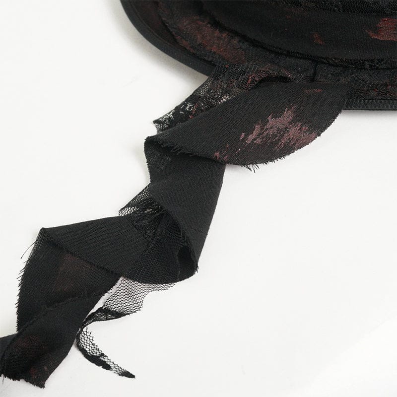 DEVIL FASHION Men's Gothic Bandage-Wrapped Streamers Top Hat Black