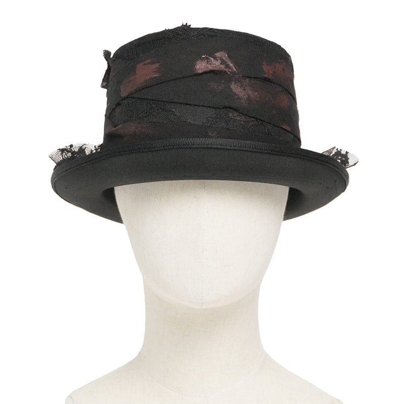 DEVIL FASHION Men's Gothic Bandage-Wrapped Streamers Top Hat Black