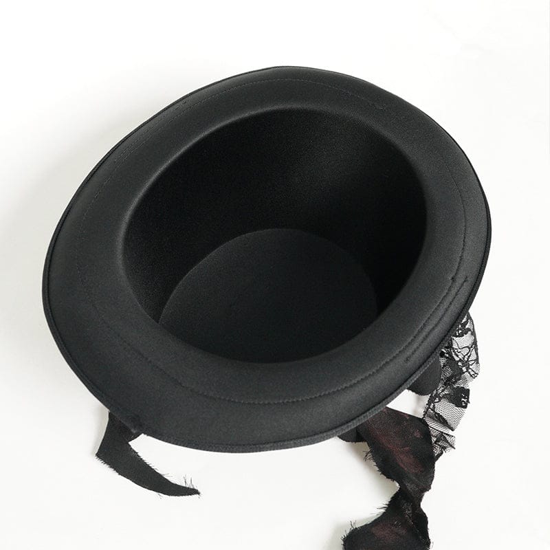 DEVIL FASHION Men's Gothic Bandage-Wrapped Streamers Top Hat Black